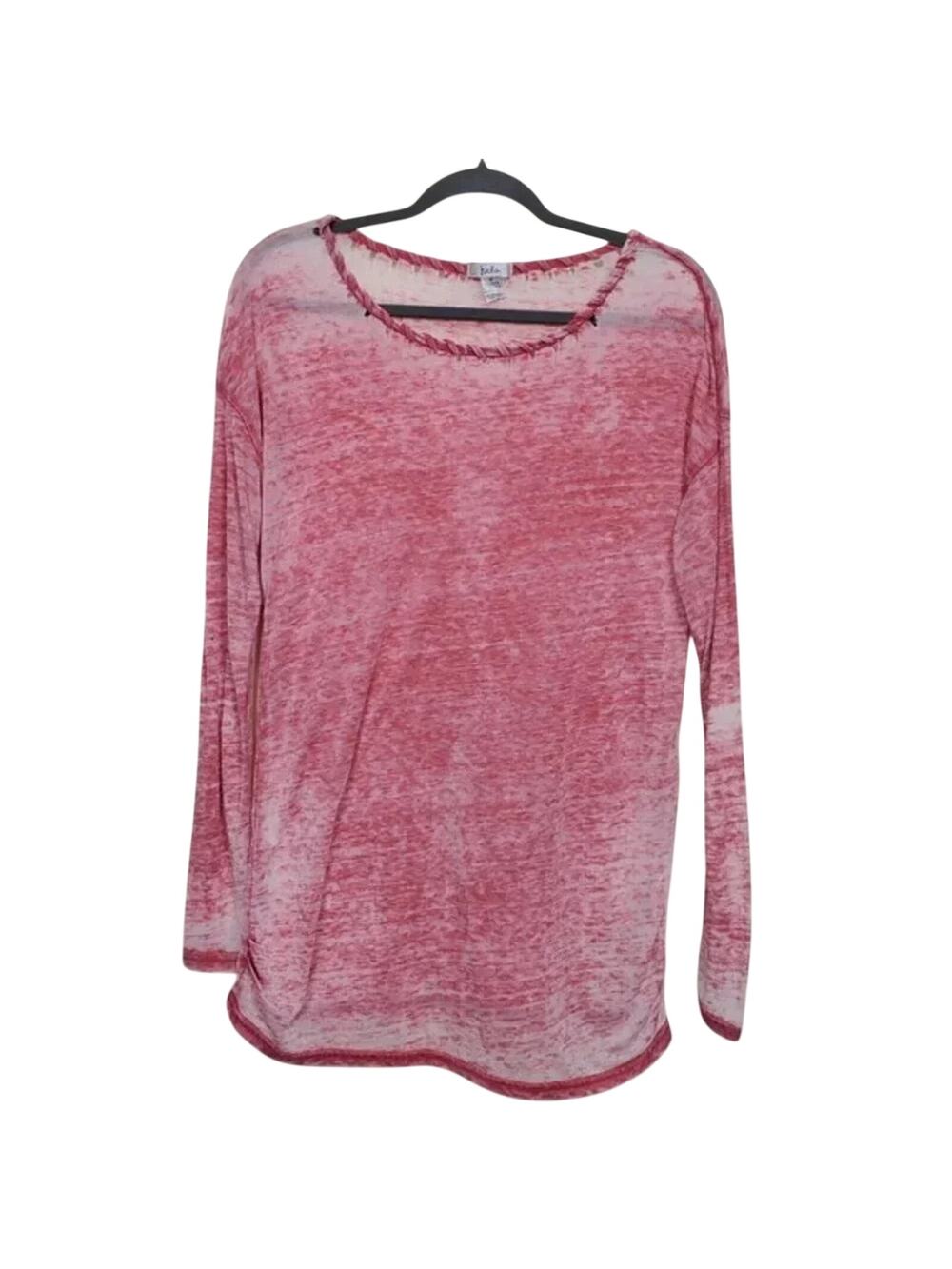 Isela Long Sleeve Knit Top Red White Sheer Womens Size M Lightweight Round Neck